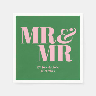 Green & Pink Mr & Mr Personalised Wedding Napkins
