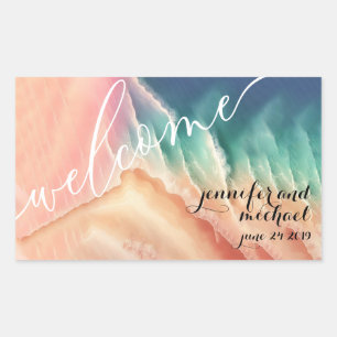 Green Pink Ocean Beach Watercolor Summer Sun Rectangular Sticker
