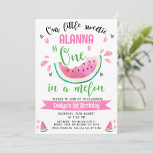 Green Pink One In A Melon 1st Birthday  Invitation