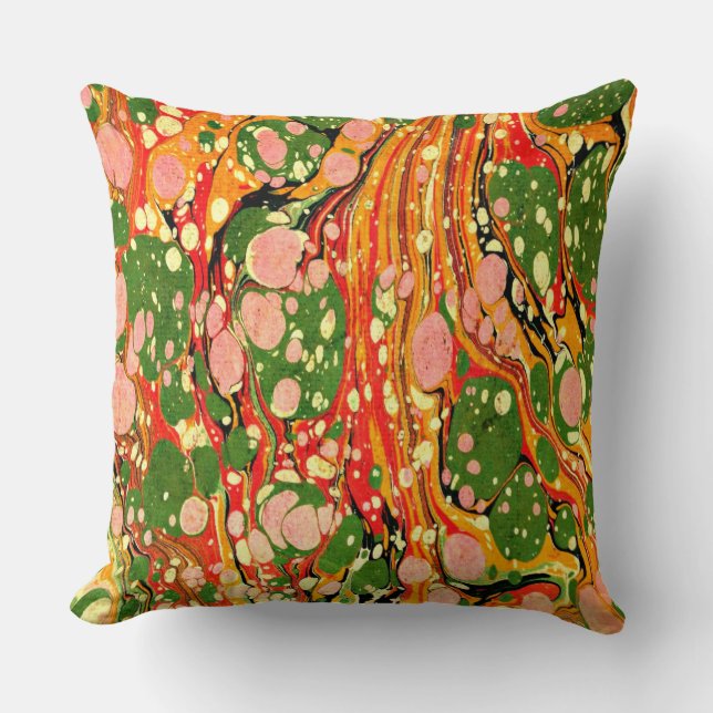 Green, Pink, Orange Marble Swirl Accent Pillow (Front)