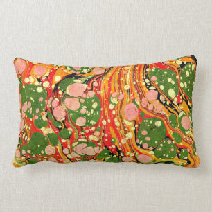 Green, Pink, Orange Marble Swirl Lumbar Pillow