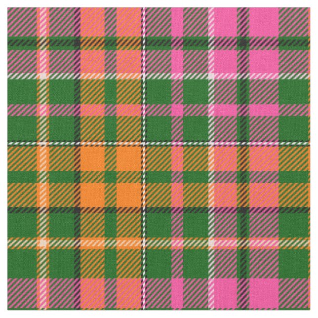 Green Pink Orange Plaid Tartan Design  Fabric (Close Up)