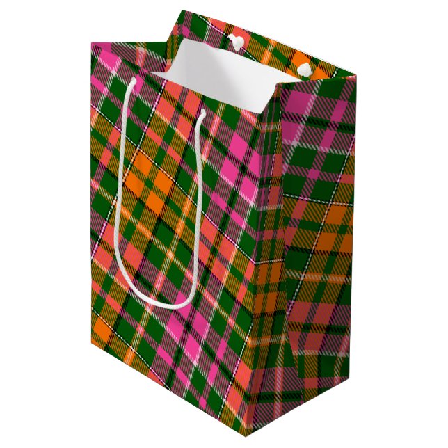 Green Pink Orange Plaid Tartan Design  Medium Gift Bag (Front Angled)