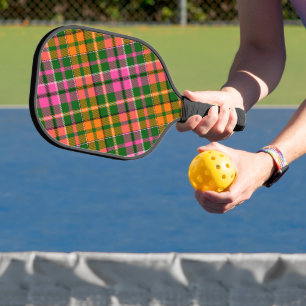 Green Pink Orange Plaid Tartan Design Pickleball Paddle