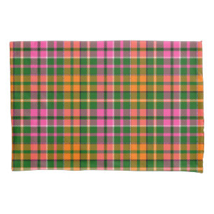 Green Pink Orange Plaid Tartan Design Pillowcase