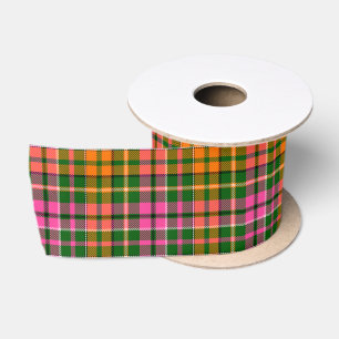 Green Pink Orange Plaid Tartan Design Satin Ribbon