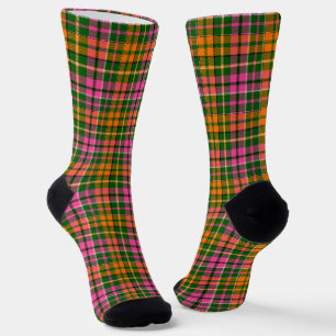 Green Pink Orange Plaid Tartan Design  Socks