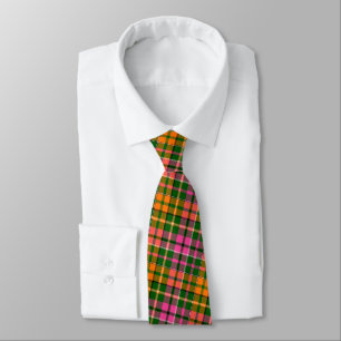 Green Pink Orange Plaid Tartan Design Tie