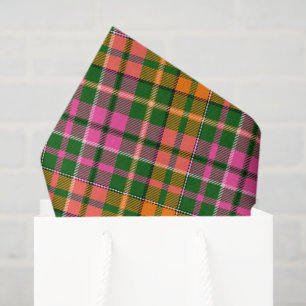 Green Pink Orange Plaid Tartan Design  Tissue Paper