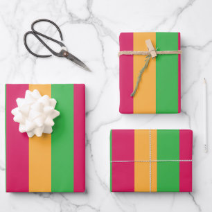 Green Pink Orange Vertical Stripes Pattern Wrapping Paper Sheet