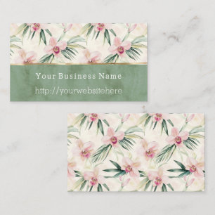 Green Pink Orchid Flowers Business name website Card