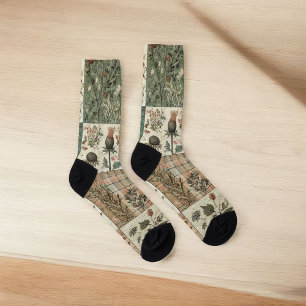 Green & Pink Patchwork Quilt Rustic Quilt Boho Socks