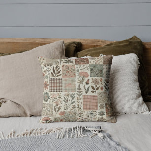 Green Pink Patchwork Quilt Rustic Retro Vintage Cushion