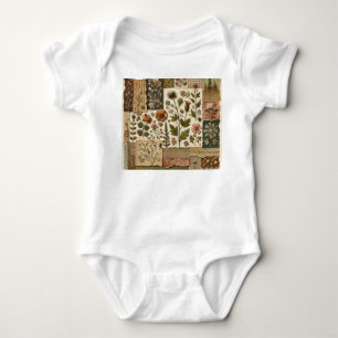 Green Pink Patchwork Quilt Rustic Vintage Boho Baby Bodysuit