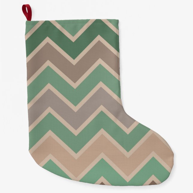 Green Pink Peach Chevron Large Christmas Stocking (Front)