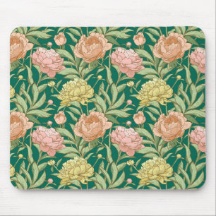 Green, pink, peach & yellow floral mouse pad