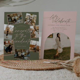 Green & Pink Photo Collage Graduation Invitation