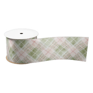 Green Pink Plaid Stripes Birthday Satin Ribbon
