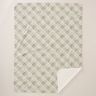 Green Pink Plaid Stripes Birthday Sherpa Blanket