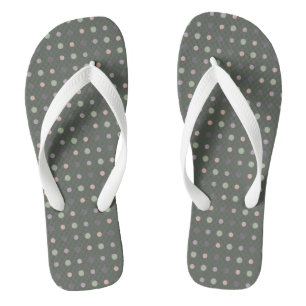 Green, pink, purple, blue dots flip flops