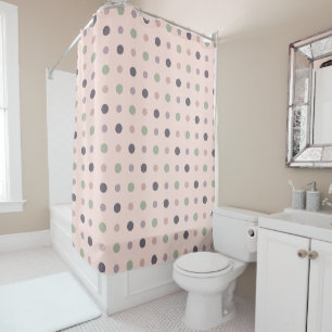 Green, pink, purple, blue dots shower curtain