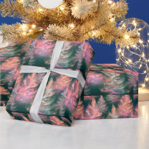 Green Pink Purple White Trees Modern Christmas Wrapping Paper