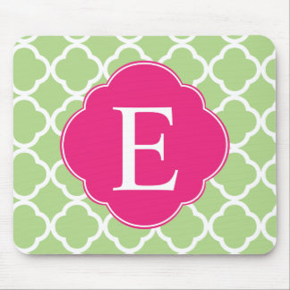Green Pink Quatrefoil Monogram Mouse Mat