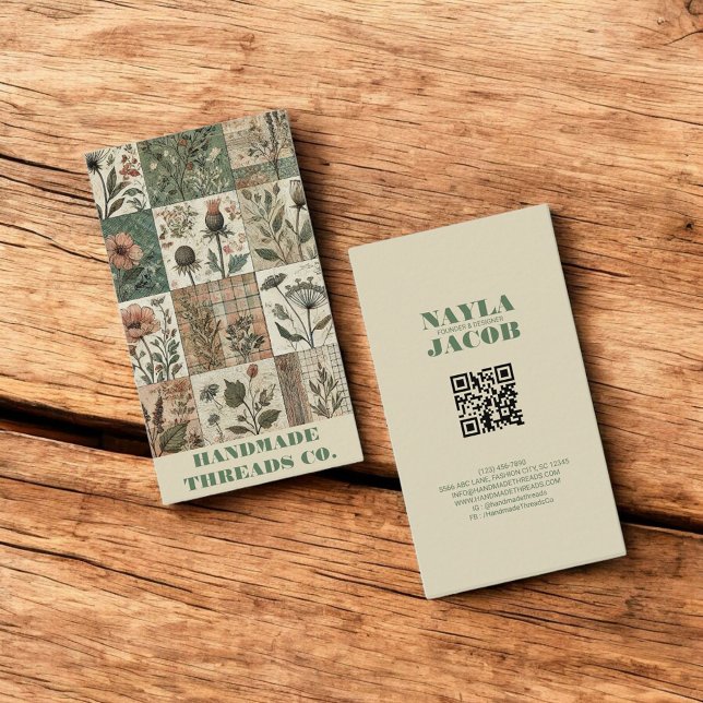 Green Pink Quilt and Patchwork Handmade Clothing  Business Card (Creator Uploaded)