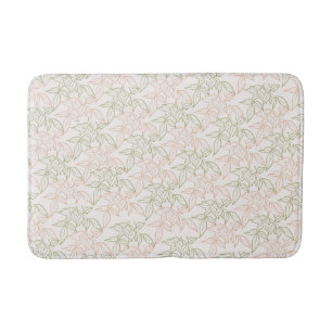 Green Pink Retro Vintage Leaf Pattern  Bath Mat