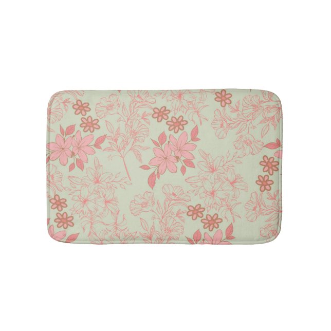 Green Pink Retro Y2K 70s Flower Pattern Bath Mat (Front)