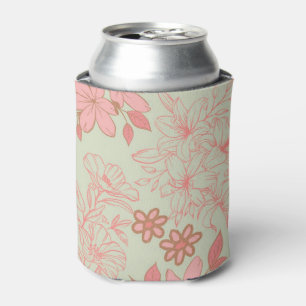 Green Pink Retro Y2K 70s Flower Pattern Can Cooler