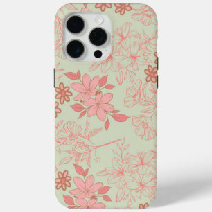 Green Pink Retro Y2K 70s Flower Pattern iPhone 15 Pro Max Case