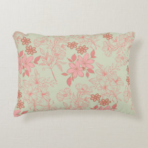 Green Pink Retro Y2K 70s Flower Pattern Decorative Cushion