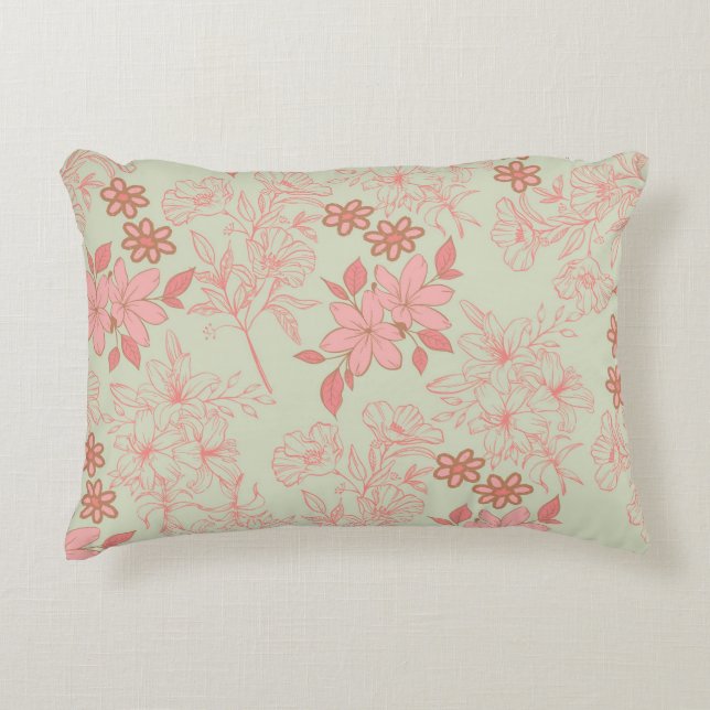 Green Pink Retro Y2K 70s Flower Pattern Decorative Cushion (Front)