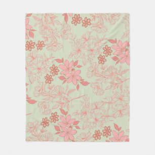 Green Pink Retro Y2K 70s Flower Pattern Fleece Blanket