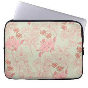 Green Pink Retro Y2K 70s Flower Pattern Laptop Sleeve