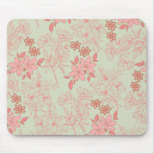 Green Pink Retro Y2K 70s Flower Pattern Mouse Mat