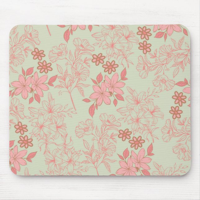 Green Pink Retro Y2K 70s Flower Pattern Mouse Mat (Front)