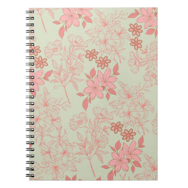 Green Pink Retro Y2K 70s Flower Pattern Notebook (Front)