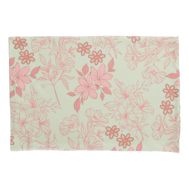 Green Pink Retro Y2K 70s Flower Pattern Pillowcase (Front)