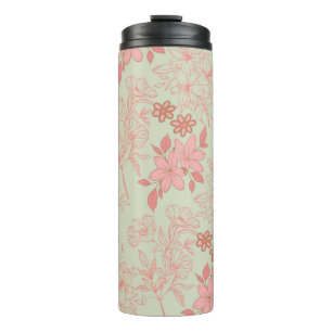Green Pink Retro Y2K 70s Flower Pattern Thermal Tumbler