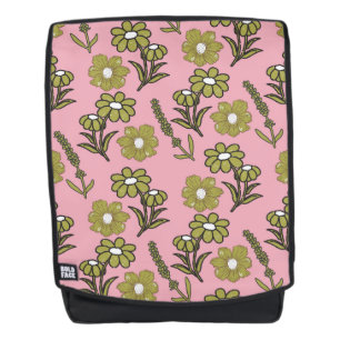 Green Pink Retro Y2K Funky Hippie Flower Pattern Backpack