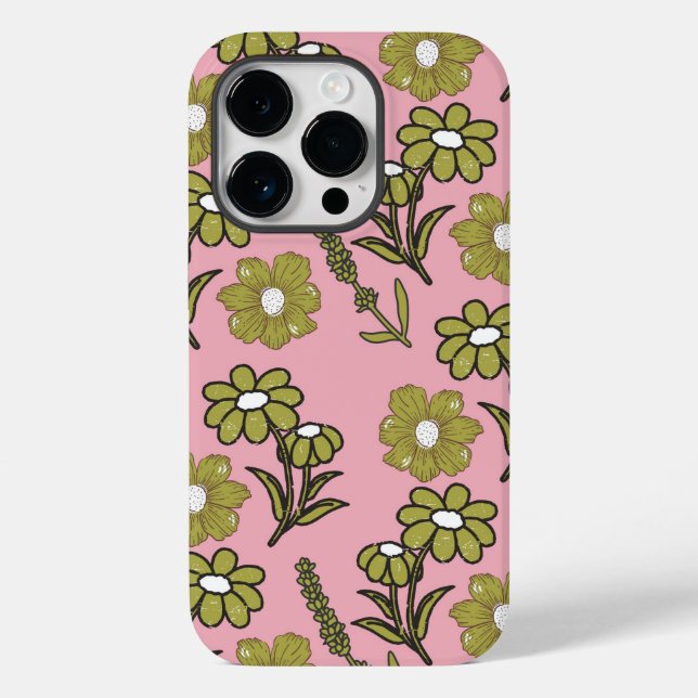 Green Pink Retro Y2K Funky Hippie Flower Pattern Case-Mate iPhone Case (Back)