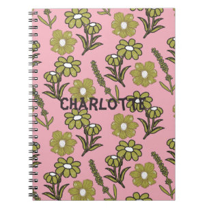 Green Pink Retro Y2K Funky Hippie Flower Pattern Notebook