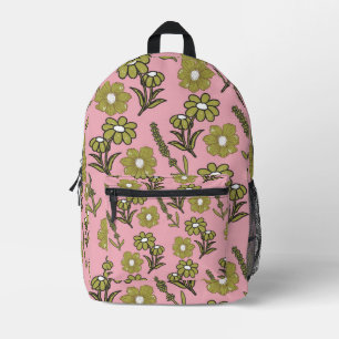 Green Pink Retro Y2K Funky Hippie Flower Pattern Printed Backpack