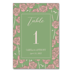 Green Pink Rose Retro Y2K 70s Flower Pattern Table Number