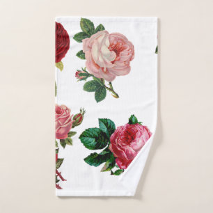 Green Pink Roses Hand Towel