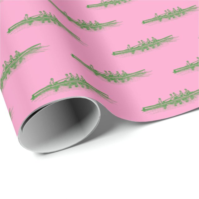 Green Pink Rowing Rowers Crew Team Water Sports Wrapping Paper (Roll Corner)