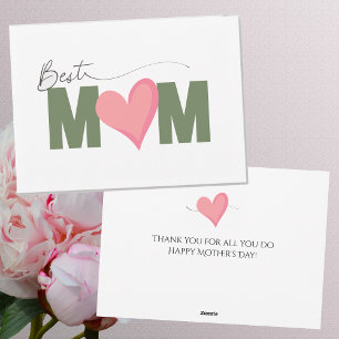 Green Pink Simple Modern Best Mom Mother's Day Holiday Card