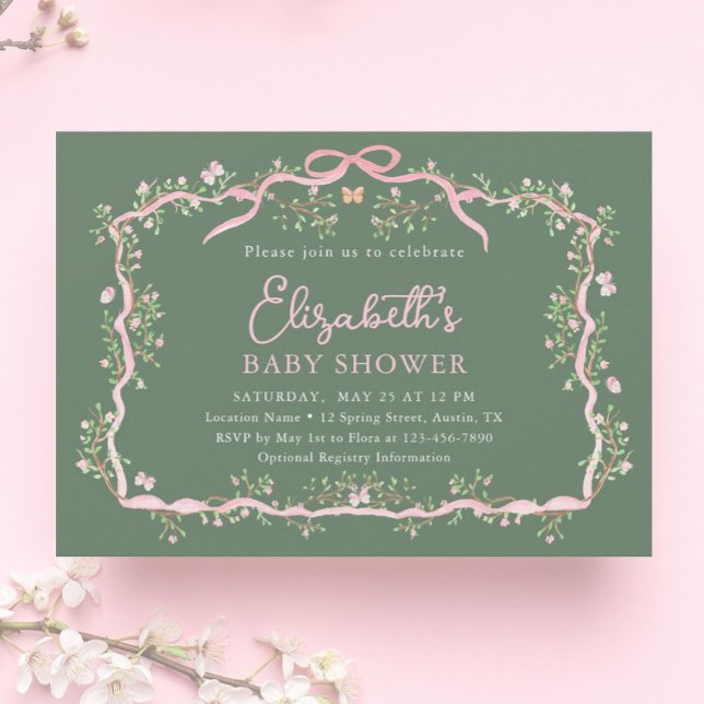 Green Pink Spring Floral Frame Baby Shower         Invitation (Creator Uploaded)